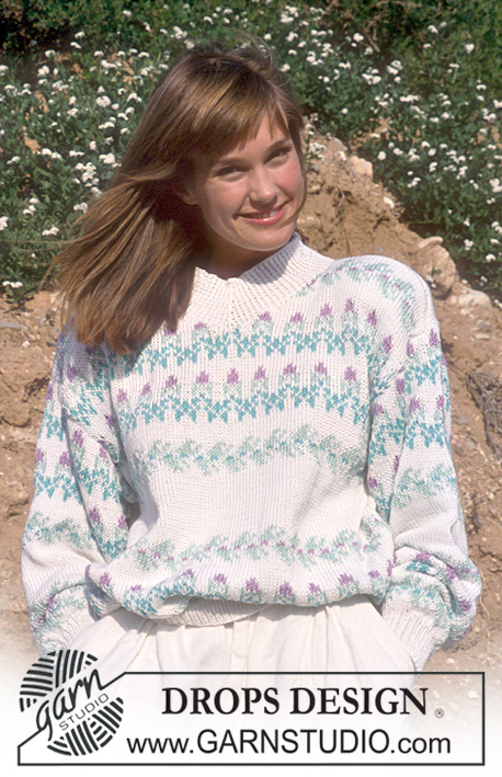 DROPS 18-5 - Sweter na drutach, z żakardem, z włóczki DROPS Muskat. Od S do L