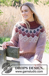 Norway Rose / DROPS 235-20 - Knitted sweater in DROPS Wish or DROPS Snow. The piece is worked top down with double neck, round yoke and multi-colored pattern. Sizes S - XXXL.