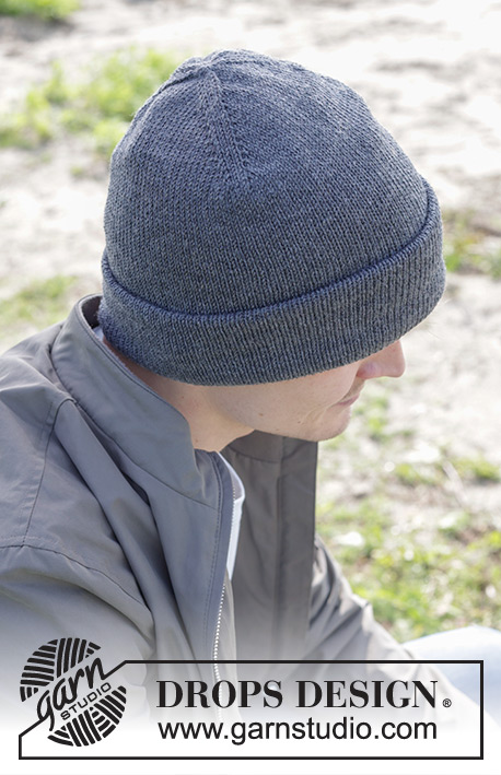 Blank Slate Hat / DROPS 246-27 - Strikket vendbar lue til herre i DROPS Baby Merino. Arbeidet strikkes i glattstrikk. Størrelse M - XL.