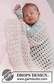 Sweet Baby Blossom / DROPS Baby & Children 39-5 - Deka pro miminka pletená krajkovým vzorem z příze DROPS Baby Merino a DROPS Kid-Silk. Motiv: Dětské deky.